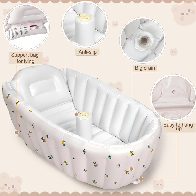 Mink Inflatable Baby Bathtub with Built-in Air Pump, Newborn to Toddler Bath Tub,Portable Travel Shower Basin with Back Support, Deflates and Folds Easily (Olive Bath) - Image 4