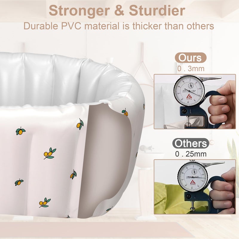 Mink Inflatable Baby Bathtub with Built-in Air Pump, Newborn to Toddler Bath Tub,Portable Travel Shower Basin with Back Support, Deflates and Folds Easily (Olive Bath) - Image 3