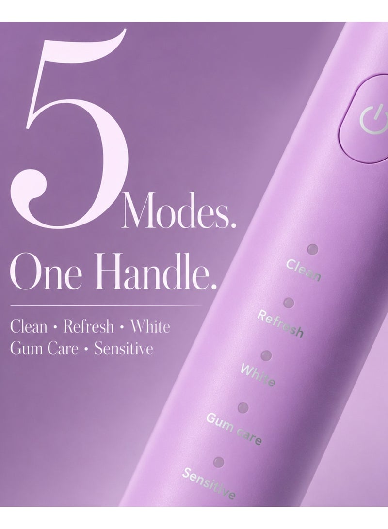 MySmile DY156 Electric Toothbrush for Adults, Rechargeable Sonic Battery Toothbrush Portable with 3 Brush Heads, 2 Mins 5 Modes Smart Timer, 45000VPM, One Charge for 60 Days (Purple, M) - Image 3