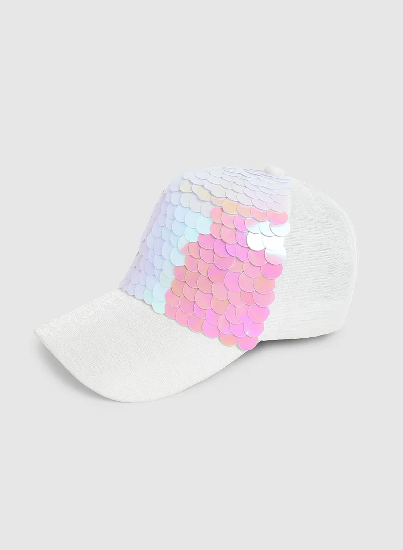Haute Sauce Maxi Sequin Baseball Cap - White
