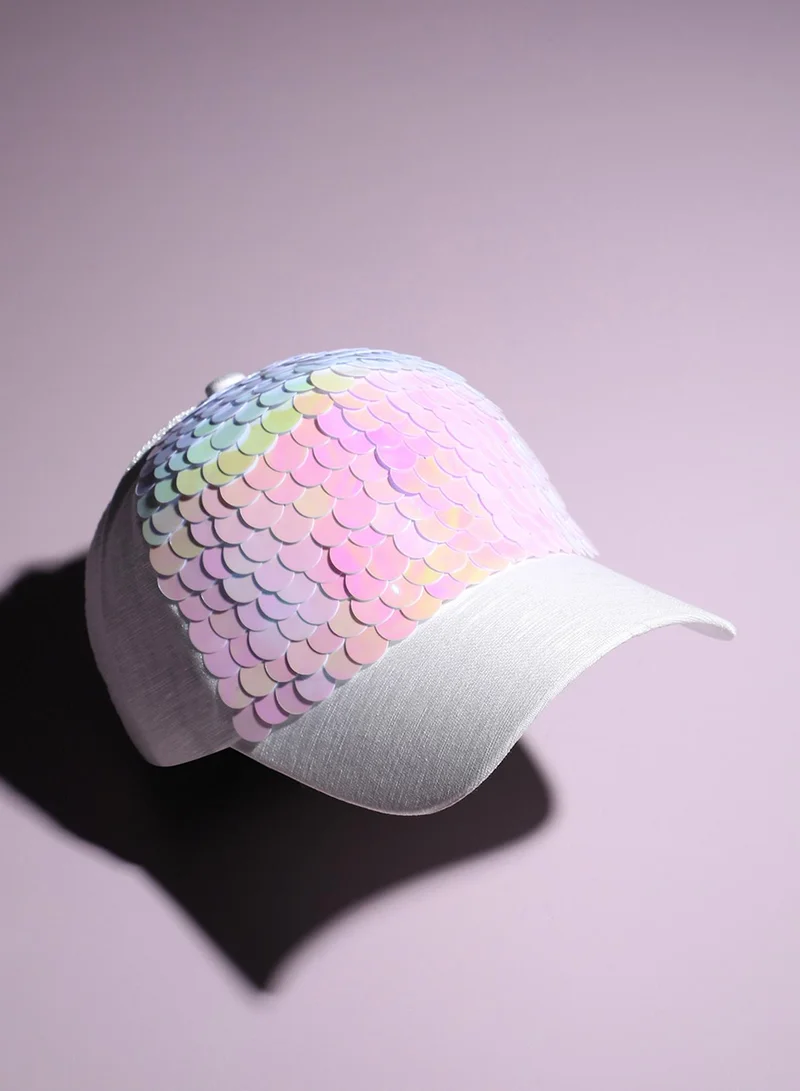 Haute Sauce Maxi Sequin Baseball Cap - White