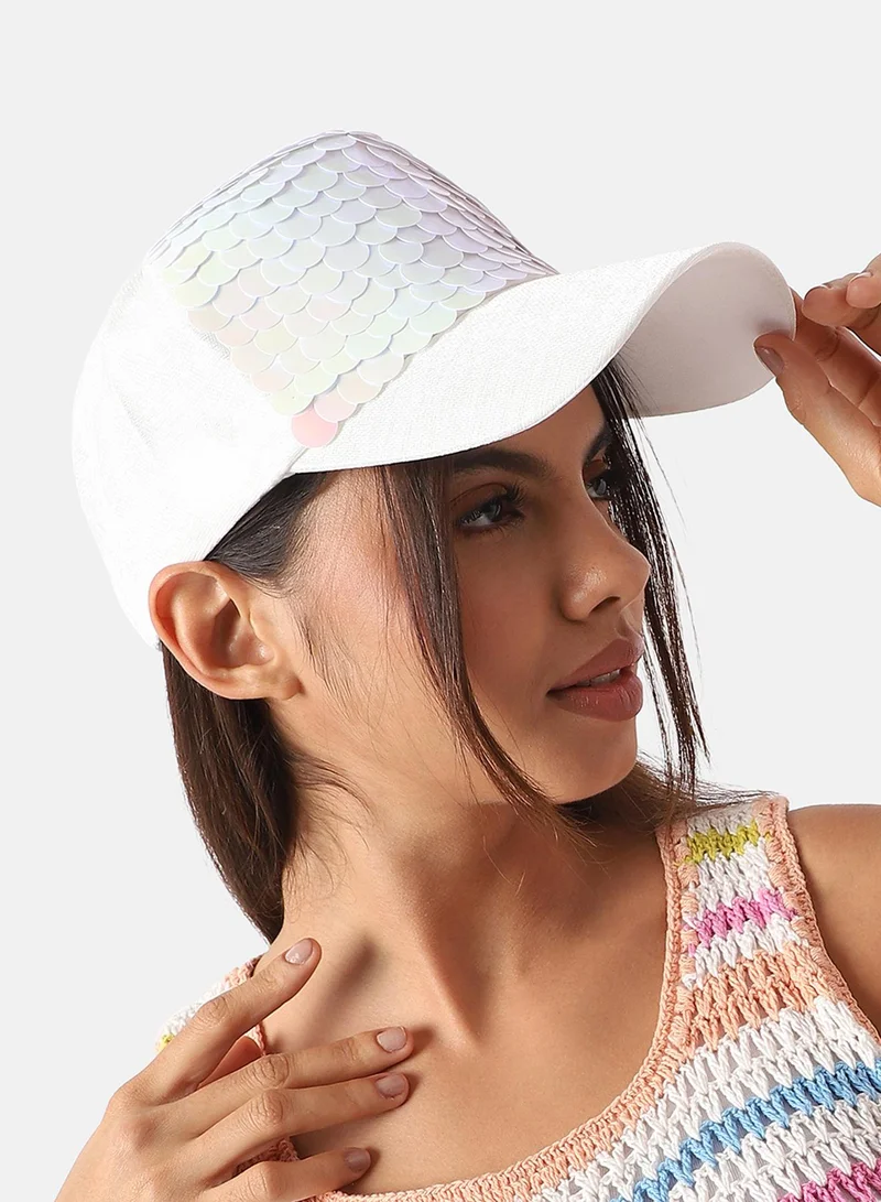 Haute Sauce Maxi Sequin Baseball Cap - White