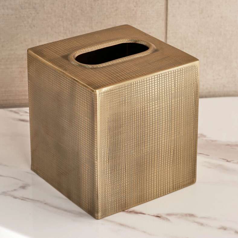 Pan Home غطاء صندوق مناديل معدني ذهبي عتيق - Image 3
