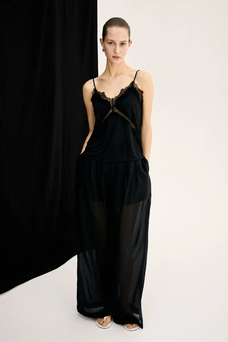 H&M Lace-trimmed Ponte-di-Roma strappy top