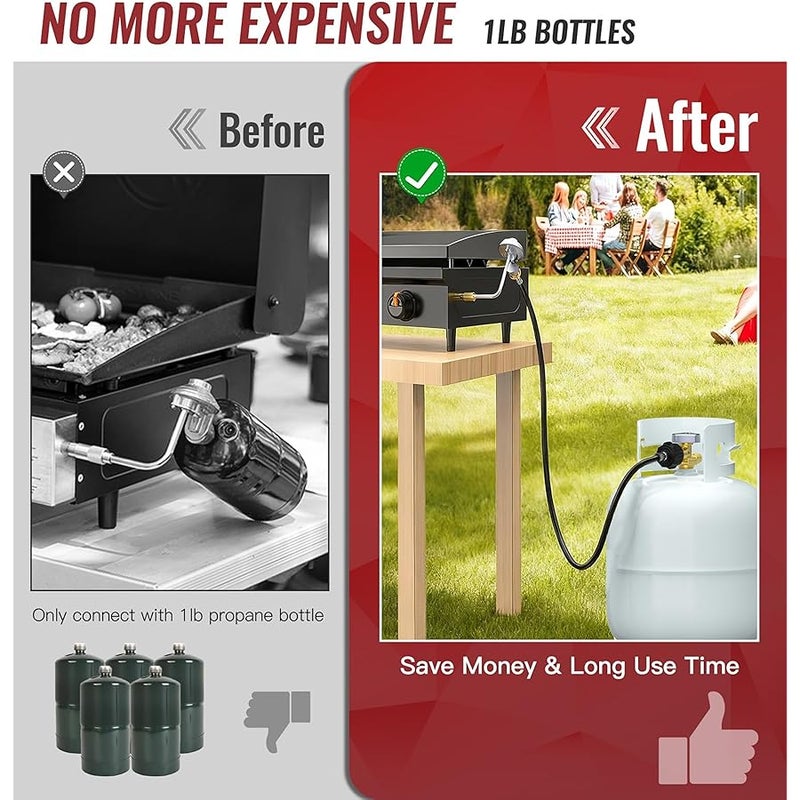 CALPOSE 6 Feet Propane Adapter Hose, 1lb to 20lb Adapter Converts 1lb Appliances to 5-40lb Tanks, Gas Hose for Weber Q, Coleman Grill, Buddy Heaters and More - Image 3