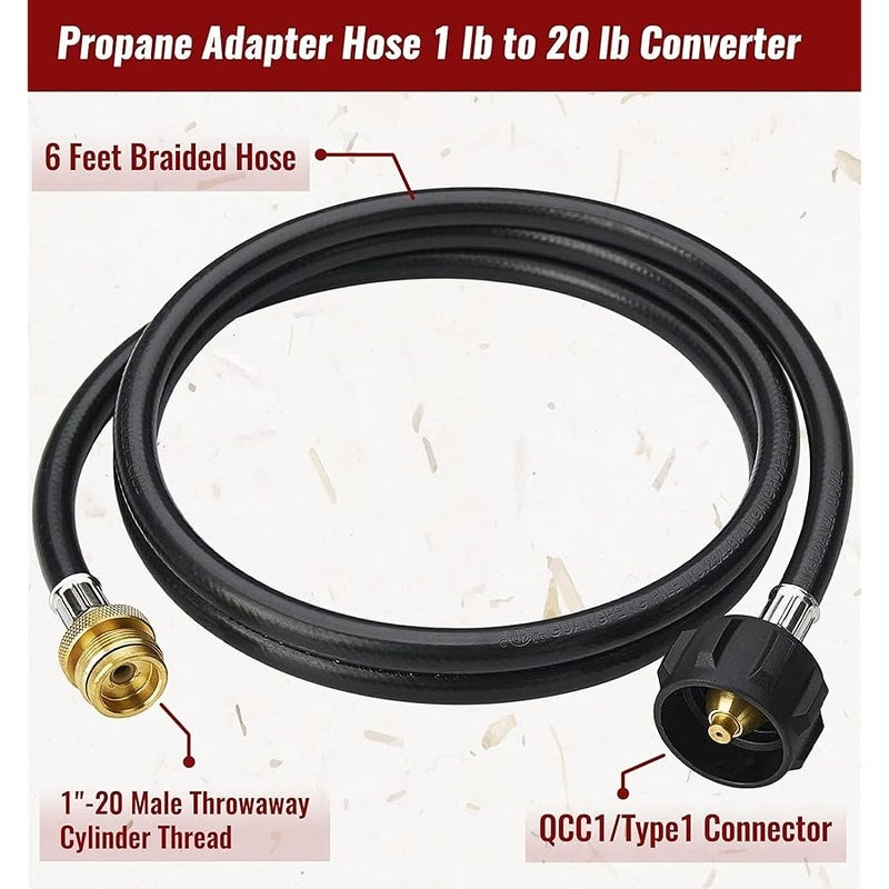 CALPOSE 6 Feet Propane Adapter Hose, 1lb to 20lb Adapter Converts 1lb Appliances to 5-40lb Tanks, Gas Hose for Weber Q, Coleman Grill, Buddy Heaters and More - Image 2