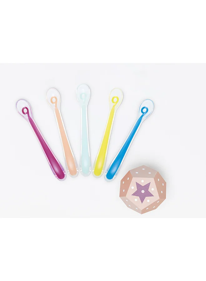 بيبي موف Set of 5 Silicon Spoons, Multicolour, Bpa - Free, Dishwasher And Microwave Safe , Encourage Babies Self Feeding, Gum Friendly, Soft And Flexible For Delicate Gums, Ages 0+