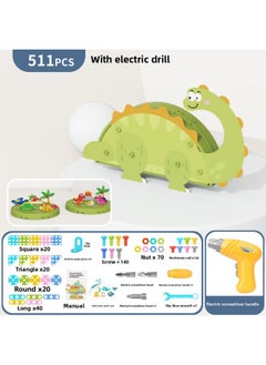 Children's Playhouse Simulation Assembly Nut Disassembly And Assembly Insert Toolbox Electric Drill DIY Puzzle Suitcase Toy-Color:188223Building Screw Box-dinosaur World 511pcs With Electric Drill