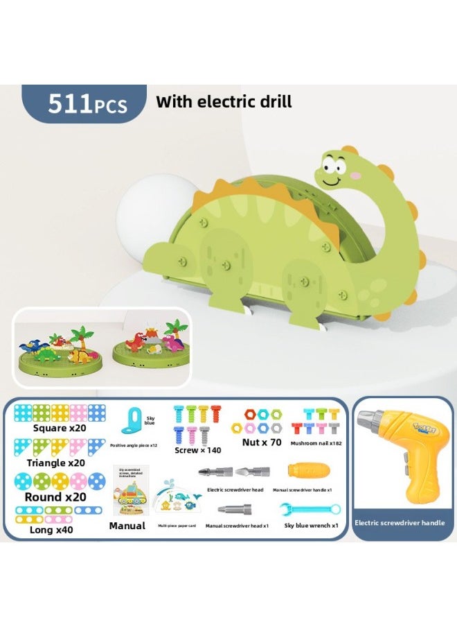 Generic - Children's Playhouse Simulation Assembly Nut Disassembly And Assembly Insert Toolbox Electric Drill DIY Puzzle Suitcase Toy-Color:188223Building Screw Box-dinosaur World 511pcs With Electric Drill - Image 1