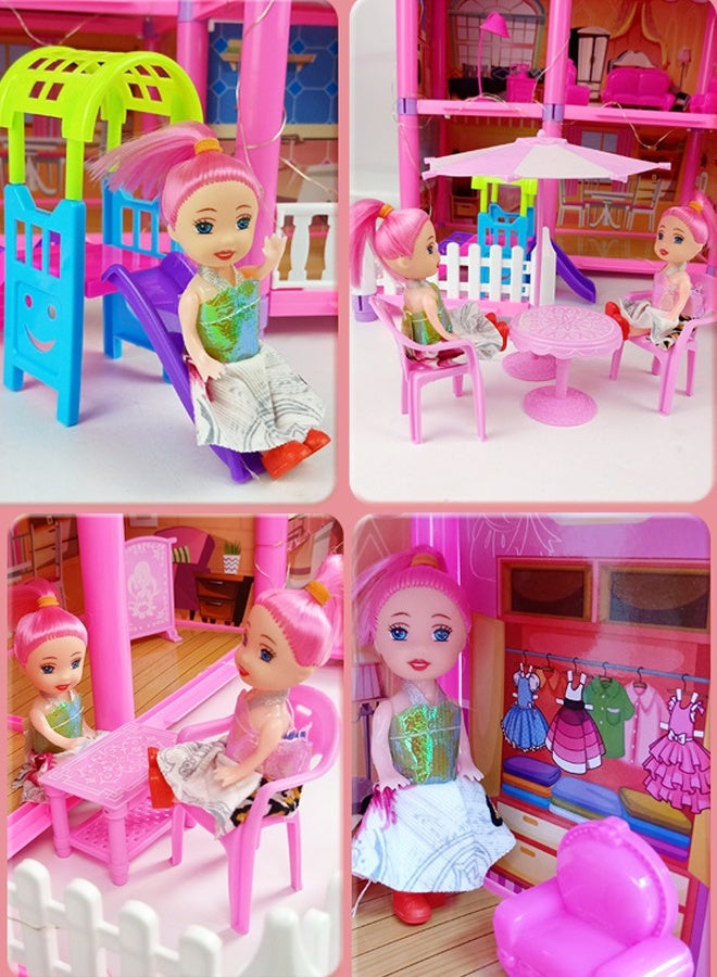 هالامودو 278 قطعة DIY Princess Dolls House ، Kids الوردي الكبير خمسة قصص القلعة الدمى بيت Playset مع الأثاث والاكسسوارات المضمنة ومع مساحة في الهواء الطلق مفتوحة الجانب القلعة الأميرة Playset للبنات الصغار DIY الأفكار هدية - Image 3
