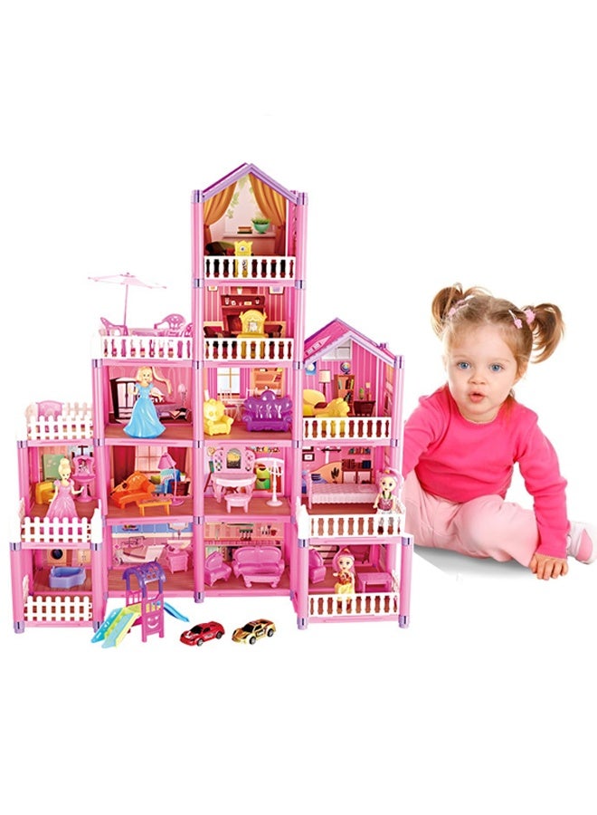 هالامودو 278 قطعة DIY Princess Dolls House ، Kids الوردي الكبير خمسة قصص القلعة الدمى بيت Playset مع الأثاث والاكسسوارات المضمنة ومع مساحة في الهواء الطلق مفتوحة الجانب القلعة الأميرة Playset للبنات الصغار DIY الأفكار هدية - Image 5