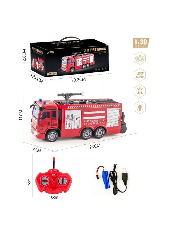 1:30 Children's Four-way With Lithium-ion Remote Control Fire Truck Sanitation Engineering Car Boy Toy Simulation Model Car-Color:QH833A-1D Water Cannon Fire Truck-Proportion:Package 1: 1 Lithium Battery 1 Charging Line  - Image 1