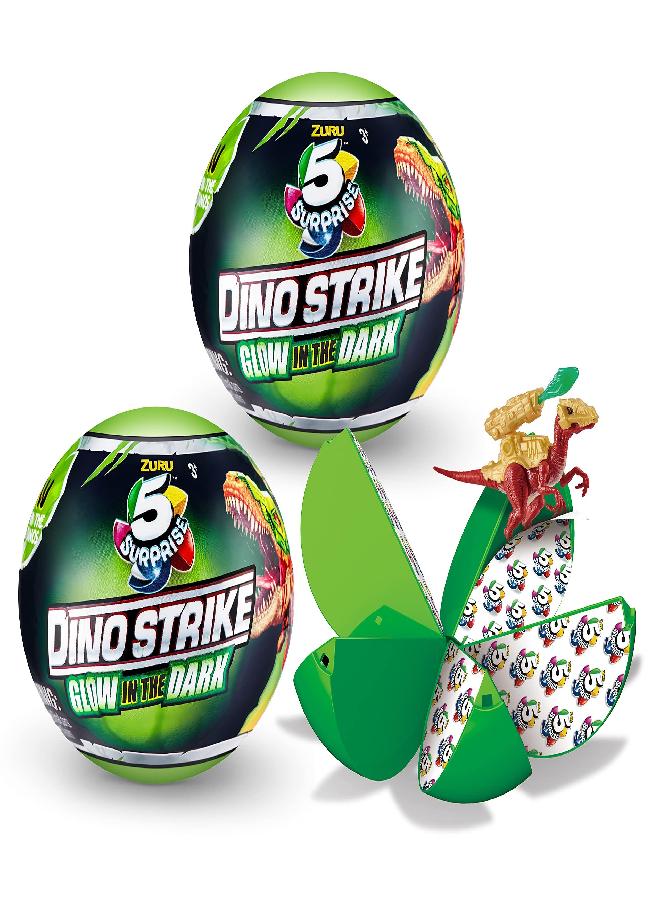 5 Surprise Dino Strike Surprise Mystery Battling Collectible Dinos by ZURU (2 Pack) Glow in The Dark,Gold - Image 1