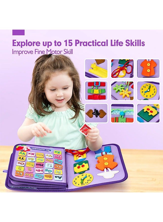 Busy Board Montessori, montessori educational toys, Toys for Girls, Educational Sensory Activity Board Toy, Preschool Learning Busy Board for toddlers, Fine Motor Skills, Basic Dress Skills, Travel Toy for Kids (Purple Mermaid) - Image 3
