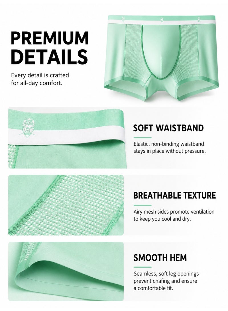 Men’s Ice Silk Boxer Briefs 4-Pack, Breathable Mesh Underwear, Soft Stretch Quick-Dry Trunks, Lightweight Comfortable for Men - Image 5
