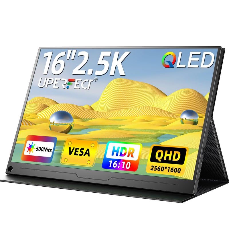UPERFECT 2.5K QLED Portable Monitor, 16" 2560x1600 QHD Portable Gaming Monitor 120% sRGB HDR Laptop Monitor w/VESA & Smart Case Matte Eye Care External Second Screen for PC Laptop Phone Game Console - Image 1