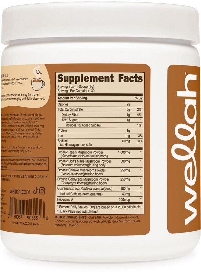 Wellah Wake Up Adaptogenic Mushroom Drink Blend Mocha Flavored (30 Servings) - 40mg Natural Caffeine, 2000mg Mushroom Complex - Image 3
