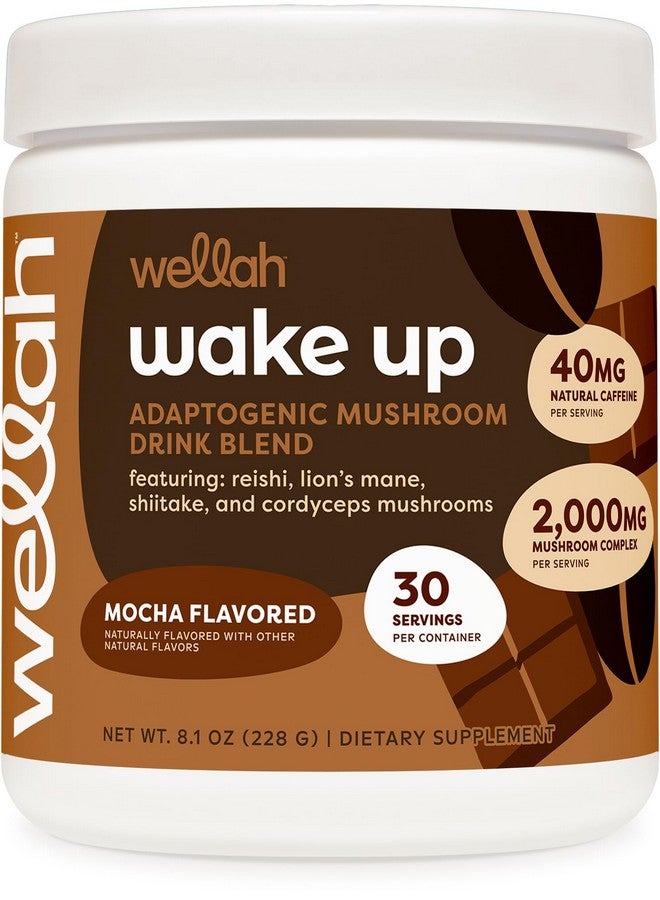 Wellah Wake Up Adaptogenic Mushroom Drink Blend Mocha Flavored (30 Servings) - 40mg Natural Caffeine, 2000mg Mushroom Complex - Image 1