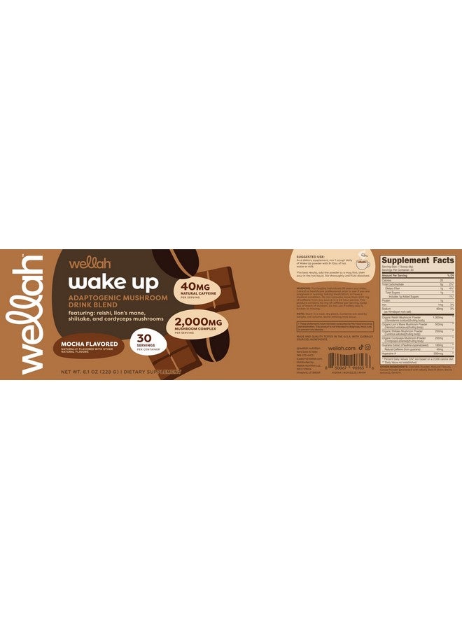 Wellah Wake Up Adaptogenic Mushroom Drink Blend Mocha Flavored (30 Servings) - 40mg Natural Caffeine, 2000mg Mushroom Complex - Image 5