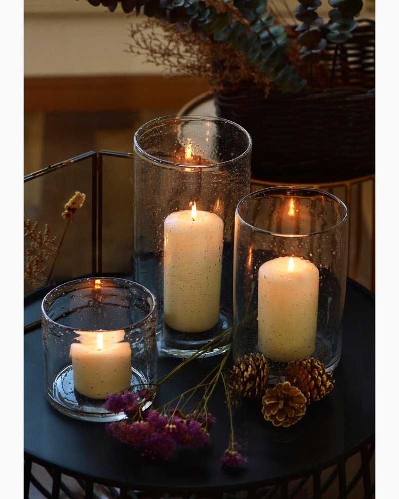 ARIAMOTION Hurricane Candle Holders for Pillar Hand Blown Glass Cylinder Vases Table Centerpiece Bulk Room Decor Clear Seeded Bubbles Living Dining Kitchen Island 10" 7" 4" Set of 3 - Image 2