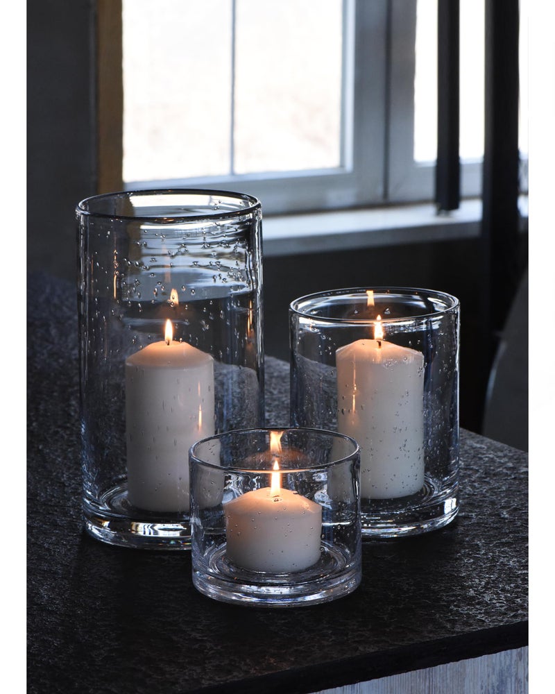 ARIAMOTION Hurricane Candle Holders for Pillar Hand Blown Glass Cylinder Vases Table Centerpiece Bulk Room Decor Clear Seeded Bubbles Living Dining Kitchen Island 10" 7" 4" Set of 3 - Image 1