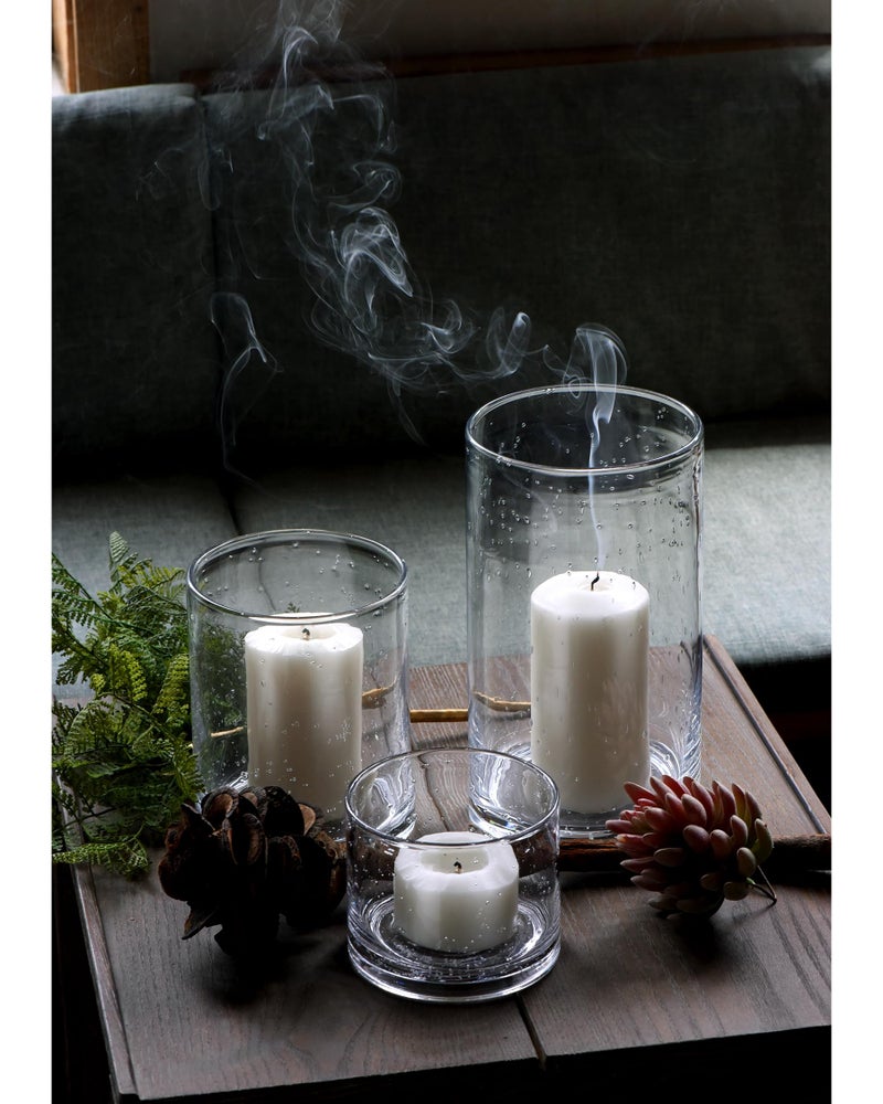 ARIAMOTION Hurricane Candle Holders for Pillar Hand Blown Glass Cylinder Vases Table Centerpiece Bulk Room Decor Clear Seeded Bubbles Living Dining Kitchen Island 10" 7" 4" Set of 3 - Image 3