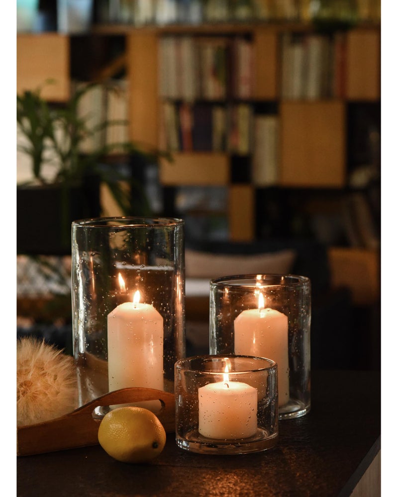 ARIAMOTION Hurricane Candle Holders for Pillar Hand Blown Glass Cylinder Vases Table Centerpiece Bulk Room Decor Clear Seeded Bubbles Living Dining Kitchen Island 10" 7" 4" Set of 3 - Image 4