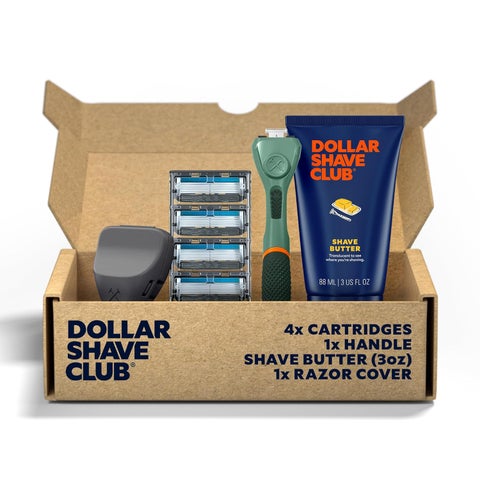 Dollar Shave Club  The Member Exclusive Shave Set  4 Extra Close Refill Cartridges 1 Handle Green 1 Shave Butter 3 ounce 1 Razor Cover