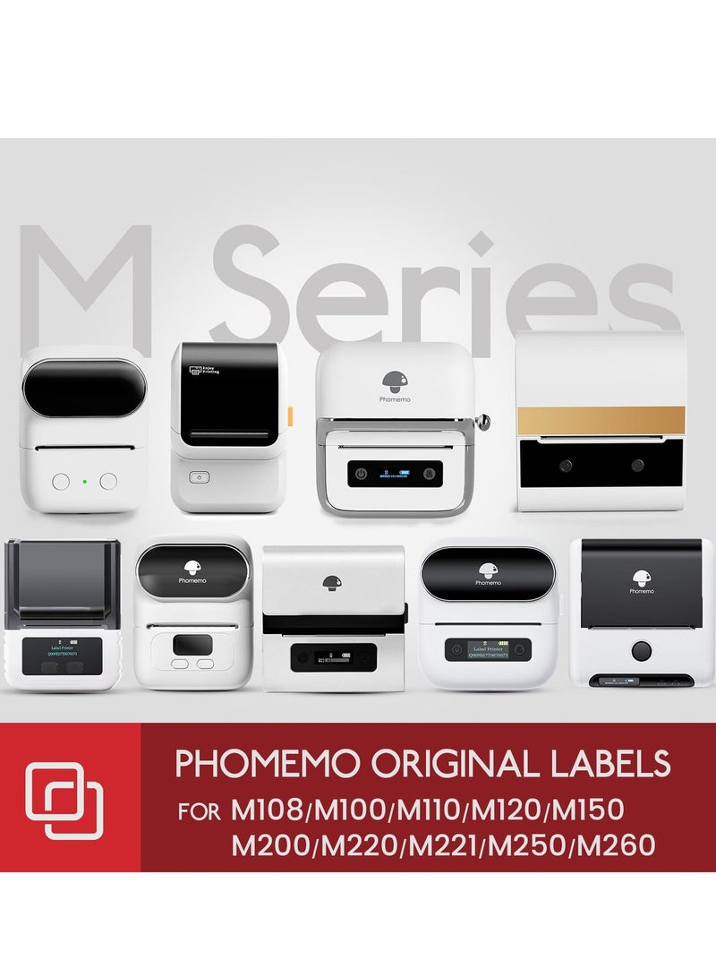 فوميمو 3 لفات ورق ملصقات مربع ذاتي اللصق متعدد الاغراض مقاس 80×50 ملم لطابعة ملصقات M110/M120/M200/M220/M221، للطباعة بالاسود على الابيض، 100 ملصق في اللفة، خلفية بيضاء - Image 3