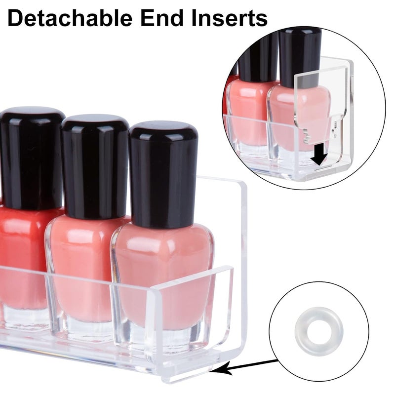 6 Pack Acrylic Nail Polish Rack, Clear Wall Mounted Shelf Holder 90 Bottles, Nail Polish Organizer and storage with Anti-slip End Inserts, 15 Inch - Image 3