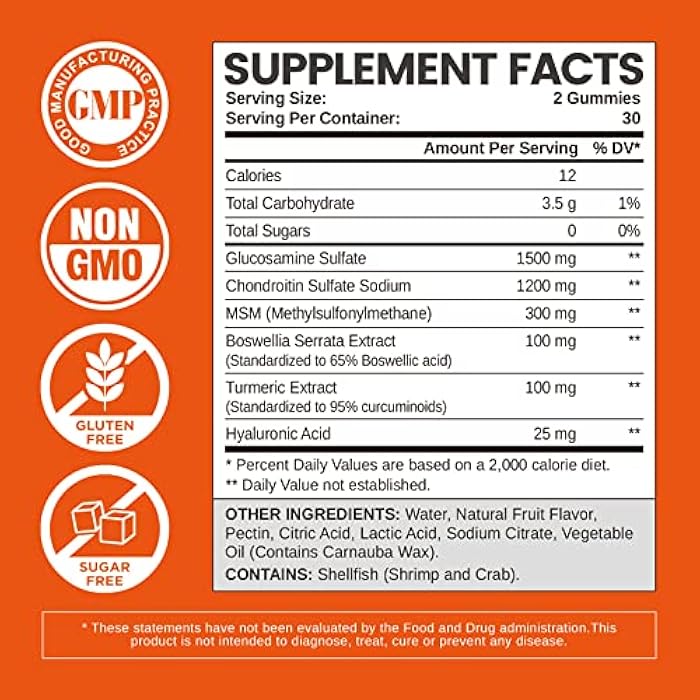 Hollegend Glucosamine Chondroitin Gummies Sugar Free, Gummies Supplements for Adults Men & Women, 60 Count - Image 2