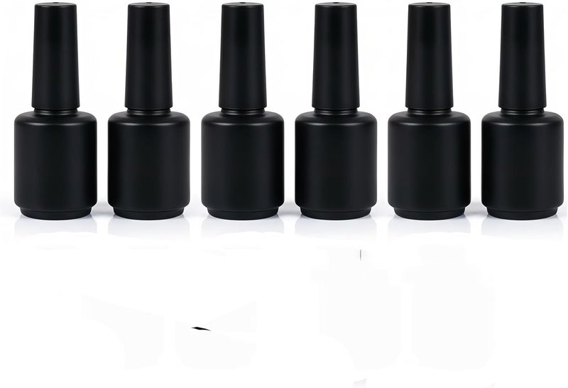 UPSTORE 6 Pcs 15ml Empty Nail Polish Bottles with Brush Round Refillable Glass Nail Polish Storage Bottles Containers for DIY Nail Art (Glossy Black) Global standard processed material - Image 1