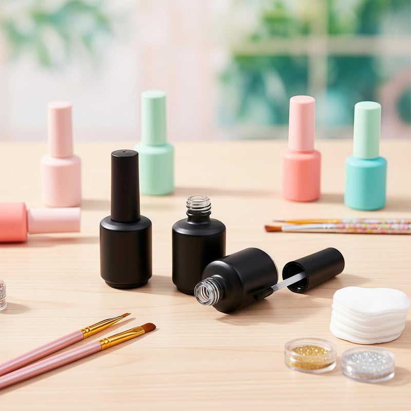 UPSTORE 6 Pcs 15ml Empty Nail Polish Bottles with Brush Round Refillable Glass Nail Polish Storage Bottles Containers for DIY Nail Art (Glossy Black) Global standard processed material - Image 5