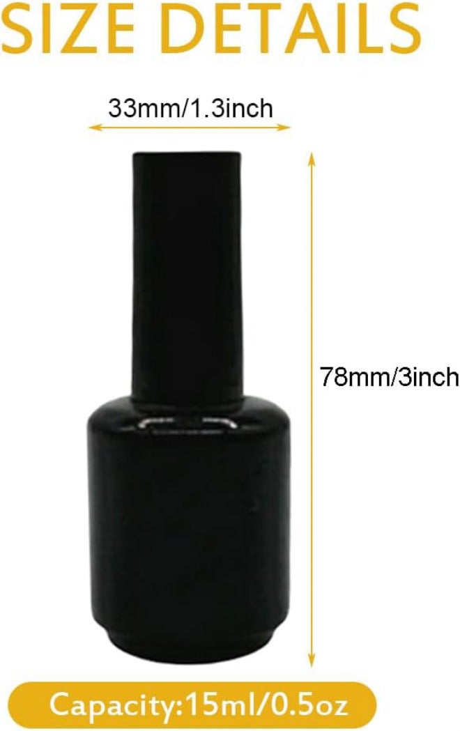 UPSTORE 6 Pcs 15ml Empty Nail Polish Bottles with Brush Round Refillable Glass Nail Polish Storage Bottles Containers for DIY Nail Art (Glossy Black) Global standard processed material - Image 2