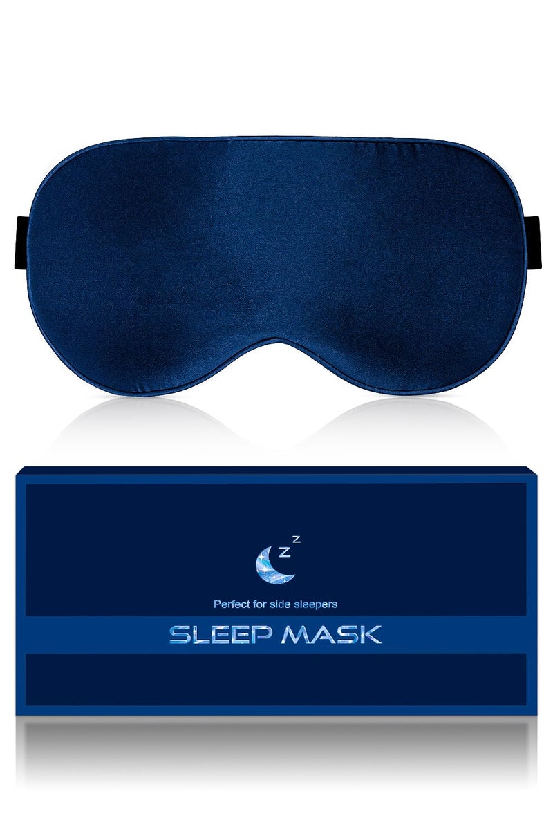 BLSSNZ Silk Eye Mask for Sleeping Soft Breathable Organic Natural Mulberry Silk Fabric Blackout Sleep Mask with Adjustable Straps No Pressure Eye Mask for Travel Essentials Gifts Navy Blue
