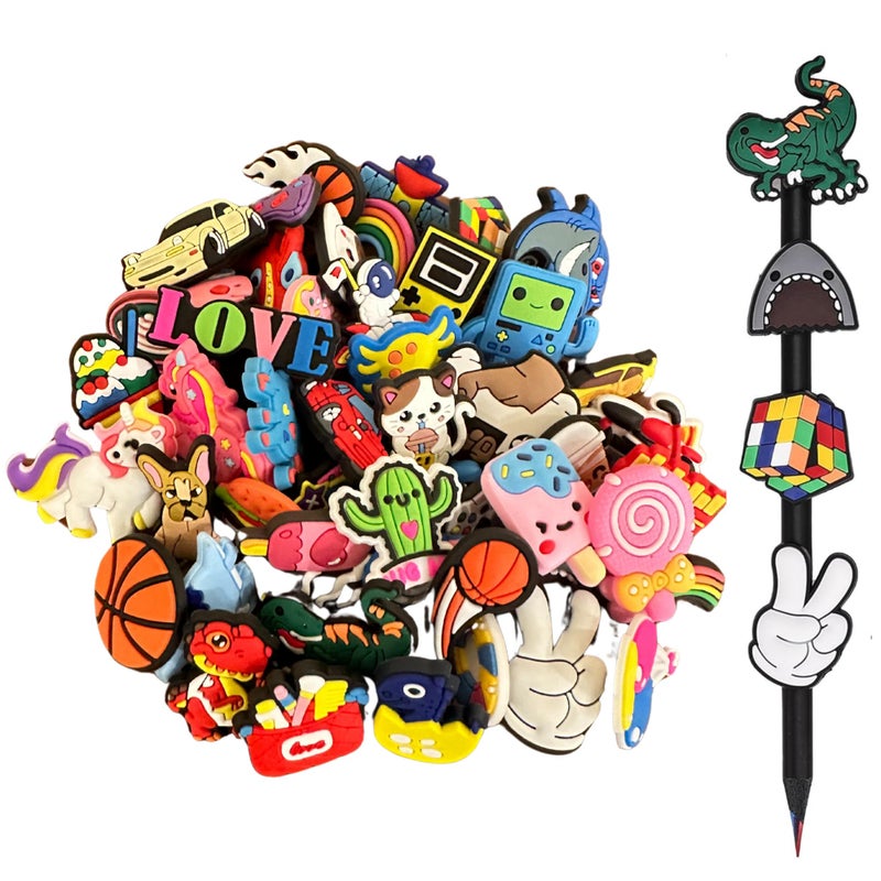 Ella & Emma 100PCS Mixed Pencil Toppers - Kawaii Pen Charms for Boys and Girls, Cute Classroom Rewards and Prizes for Students, Pencil Charms Decorations for School Supplies, Kids Incentives (100pcs Mixed) - Image 1