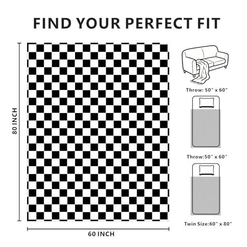 Edenleaf Checkered Blanket Flannel Throw Blankets Soft Cozy Checkered Grid Print Chessboard Gingham Pattern Throws for Bed Sofa Couch for All Seasons 60x80 Inch Black - Image 3