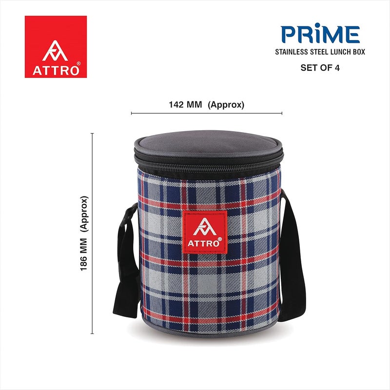 Attro Prime Stainless Steel Single Wall Lunch Box Airtight Leak Proof 4 Containers with Bag Fork Spoon for Office Use School Picnic 1100 ml Grey - Image 5