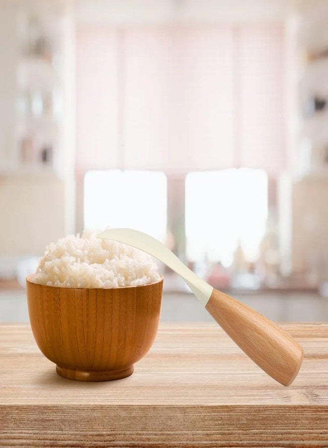 عبوتان من ملعقتين سيليكونيتين لطهي الأرز بمقبض خشبي، أداة مطبخ غير لاصقة لطهي الأرز، لون أبيض - Image 5
