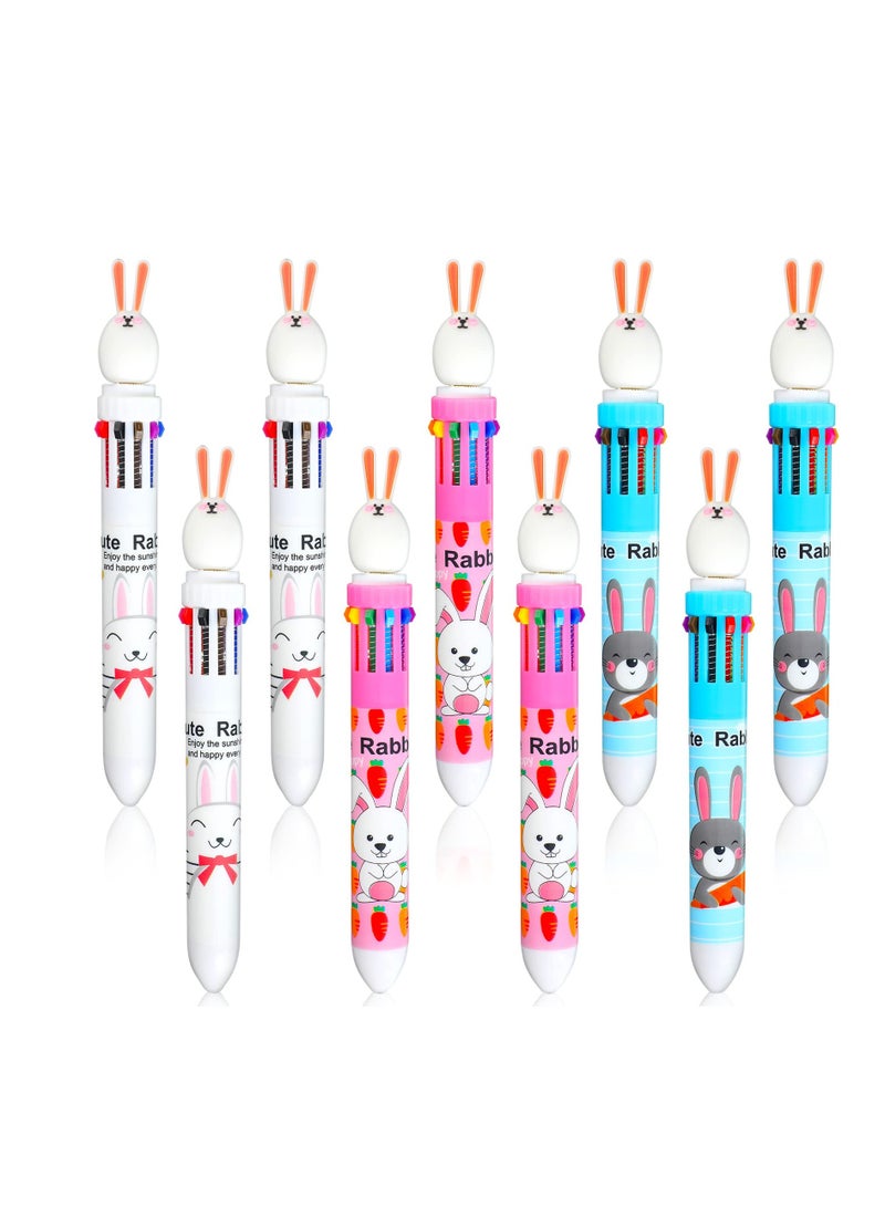 SYOSI 9 Easter Bunny Pens 10 in 1 Cartoon Shuttle Ballpoint Pen Retractable Multicolor Pen 0.5 mm Kawaii Cute Pens Bunny Rabbit Gel Ink Pen Easter Rabbit Pens for Kids Students Gift Office Supplies - Image 1