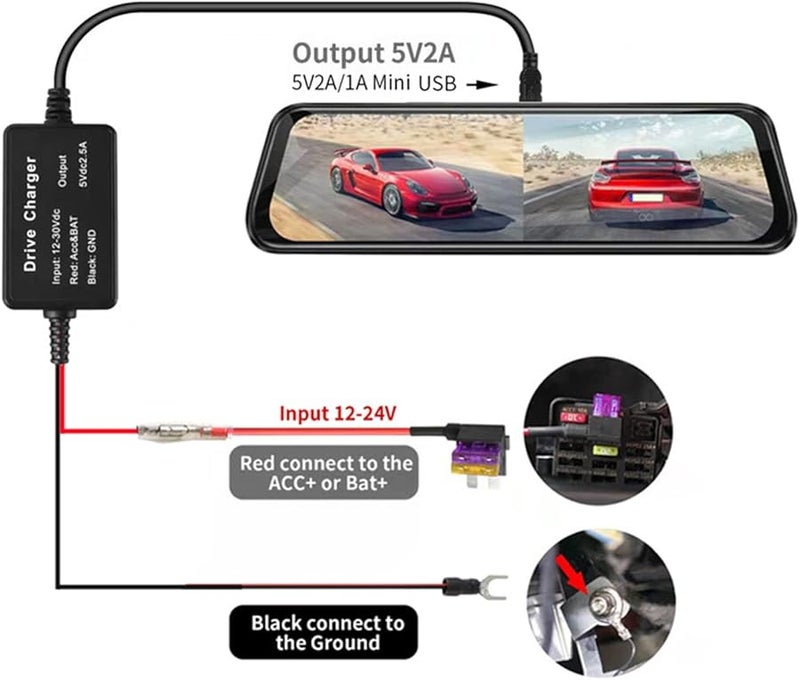 أستيبيم كاميرا السيارة مجموعة توصيل كهربائي محول ميني USB محول طاقة 12 فولت إلى 5 فولت لمسجل الفيديو السياري جهاز الملاحة GPS - Image 5