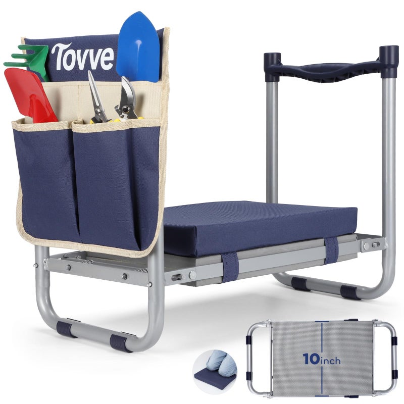 Tovve Foldable Garden Kneeler and Seat, Heavy Duty Garden Stool with 10" Wide Detachable Kneeling Pad, Portable Garden Bench Chair with Large Garden Tool Bag, Gardening Gifts for Women, Seniors, Mom - Image 1