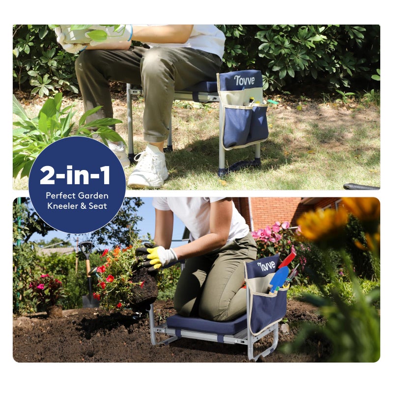 Tovve Foldable Garden Kneeler and Seat, Heavy Duty Garden Stool with 10" Wide Detachable Kneeling Pad, Portable Garden Bench Chair with Large Garden Tool Bag, Gardening Gifts for Women, Seniors, Mom - Image 2