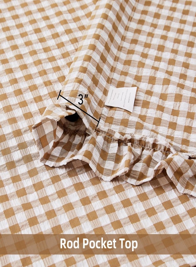 ZJDECOR Brown White Buffalo Plaid Curtains 84 Inches Long,Cottage Ruffle Not-See-Through Sheer Crinkle Drapes,Farmhouse Window Treatment for Nursery Bedroom Living Room,Rod Pocket,40"Wx84"L(Pack of 2） - Image 5