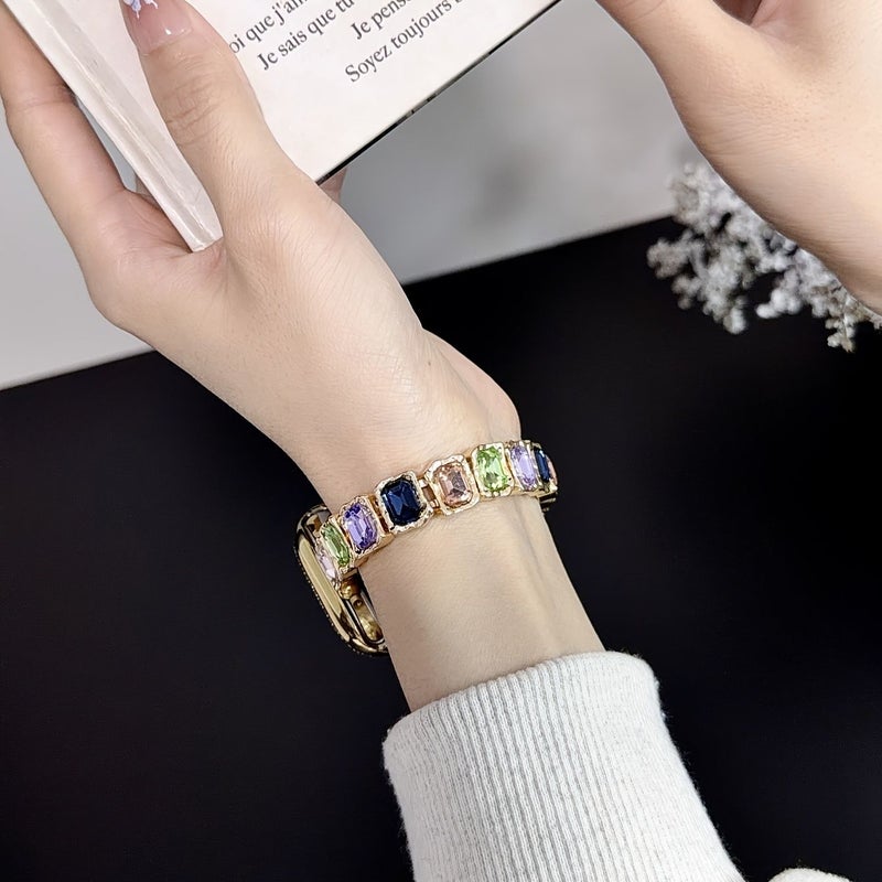 Golden Multicolor Sparkling Rhinestone Watch Band For Women 42 44 45 46 49mm - Image 4
