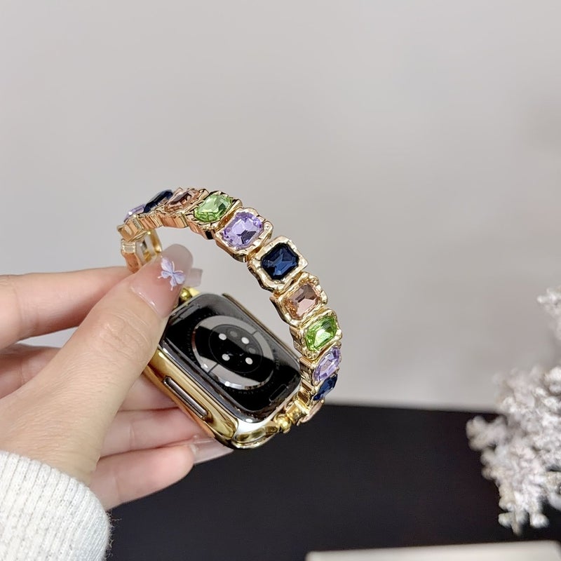 Golden Multicolor Sparkling Rhinestone Watch Band For Women 42 44 45 46 49mm - Image 1