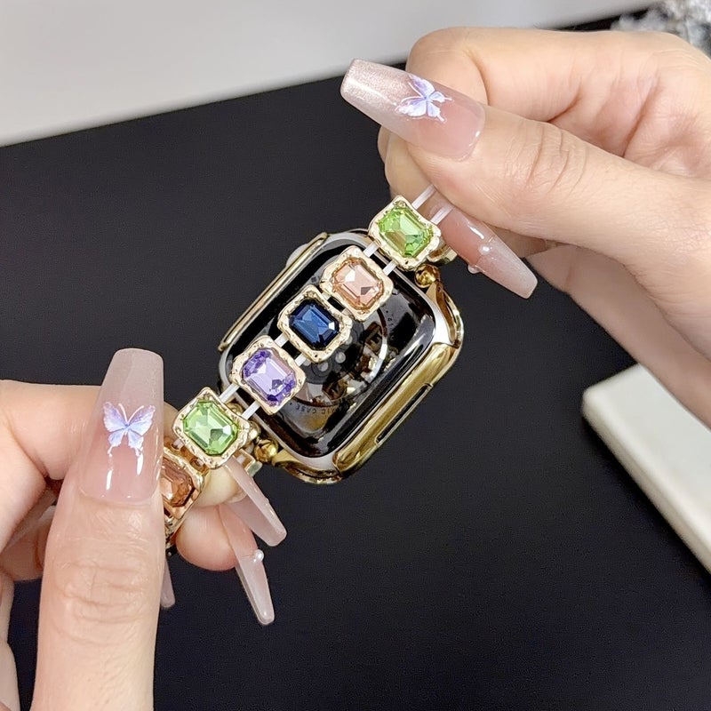 Golden Multicolor Sparkling Rhinestone Watch Band For Women 42 44 45 46 49mm - Image 5