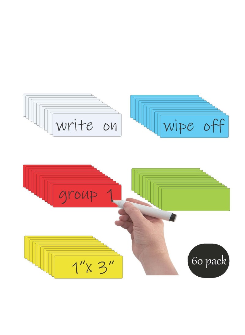 SYOSI Dry Erase Magnetic Labels (1x3",Pack of 60),Write On Magnets Sticker,Real Waterproof/Reusable for Classroom&Office&Cabinet&whiteboard&Fridge&More (Multicolor) - Image 2