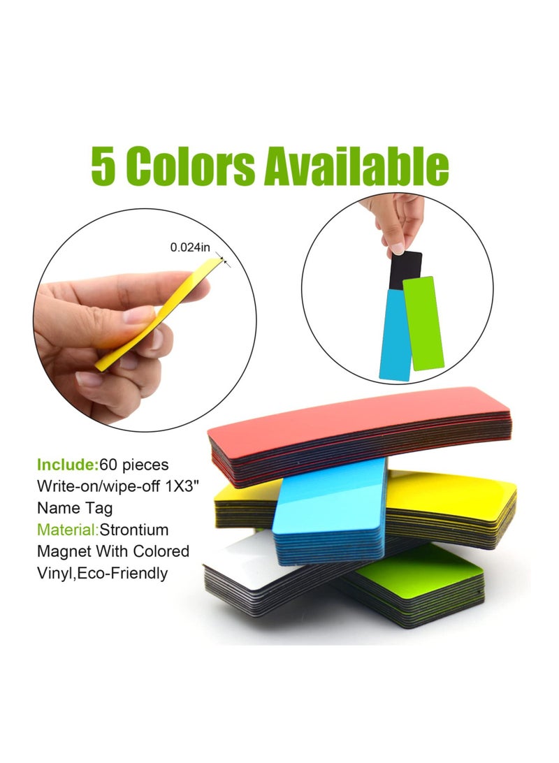 SYOSI Dry Erase Magnetic Labels (1x3",Pack of 60),Write On Magnets Sticker,Real Waterproof/Reusable for Classroom&Office&Cabinet&whiteboard&Fridge&More (Multicolor) - Image 5