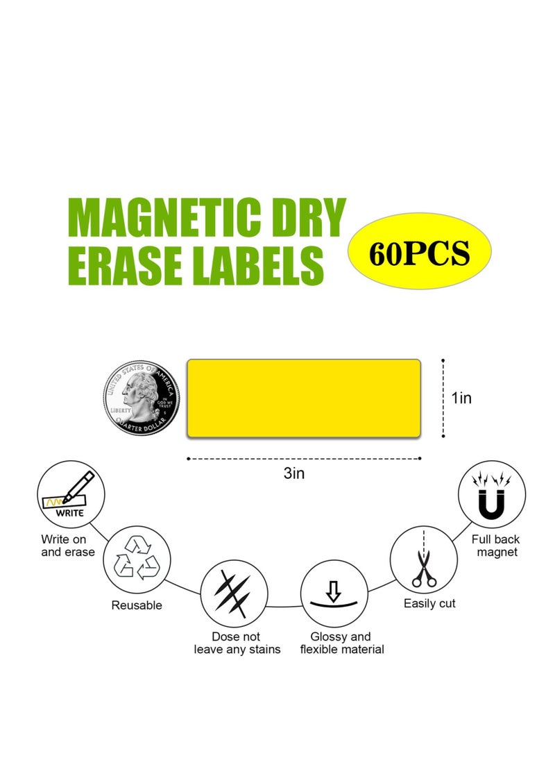 SYOSI Dry Erase Magnetic Labels (1x3",Pack of 60),Write On Magnets Sticker,Real Waterproof/Reusable for Classroom&Office&Cabinet&whiteboard&Fridge&More (Multicolor) - Image 3